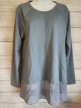 Logo Lounge L Gray Layered Tunic Top Sheer Hem Casual Cozy Chic